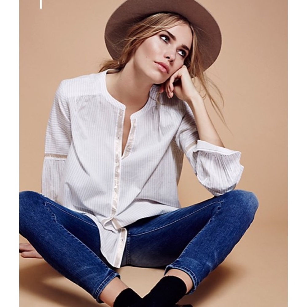 Free People Shimmers and Stripes Button Down